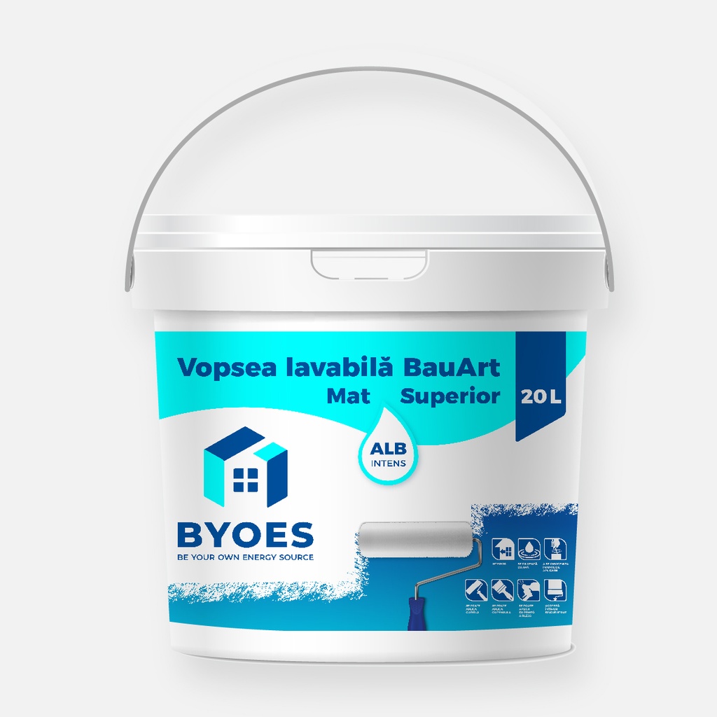 Vopsea lavabilă pentru interior Byoes albă mat
