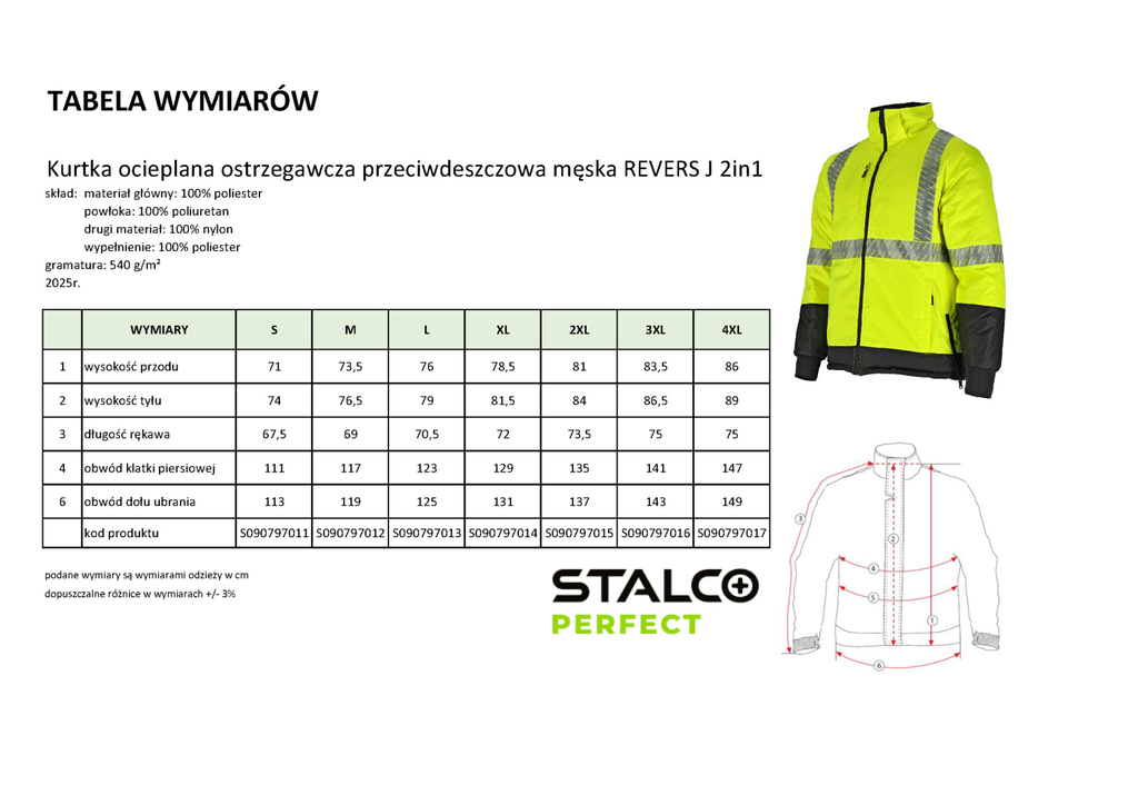 Jachetă de ploaie izolată pentru bărbați, tip REVERS J 2in1 STALCO PERFECT S, galbenă, STALCO PERFECT