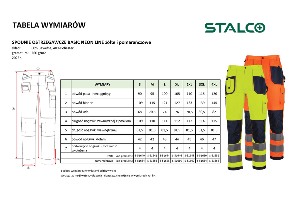 Pantaloni de lucru BASIC NEON LINE galbeni fluorescent STALCO