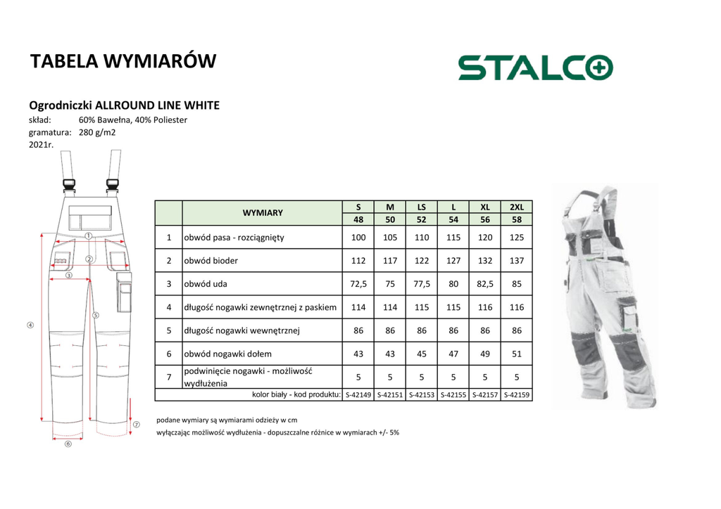 Salopetă ALLROUND LINE Albă STALCO