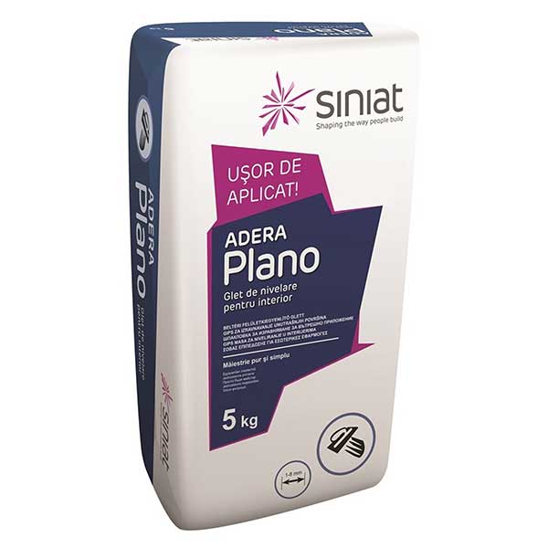 Glet de nivelare pe bază de ipsos, cu aplicare manuală și mecanizată Siniat Adera Plano 5 kg
