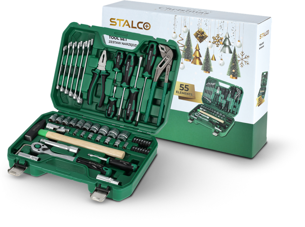 Set scule multifuncționale 1/2”+1/4” 55 buc clichet 90t ambalaj BMC STALCO S011100055