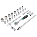 Set chei tubulare 1/2” 25 buc cutie metalică, clichet 90T STALCO S011100025