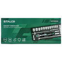 Set chei tubulare 1/2” 25 buc cutie metalică, clichet 90T STALCO S011100025