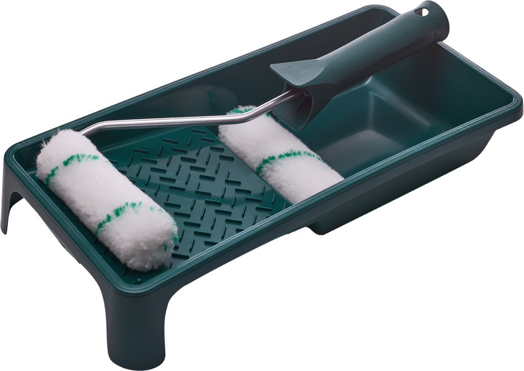 Set de vopsit - Tavă verde pentru ață ACRYL 150 x 290 mm, mâner 100 / ø6 mm, 2 x ață verde 100 mm STALCO S-38911