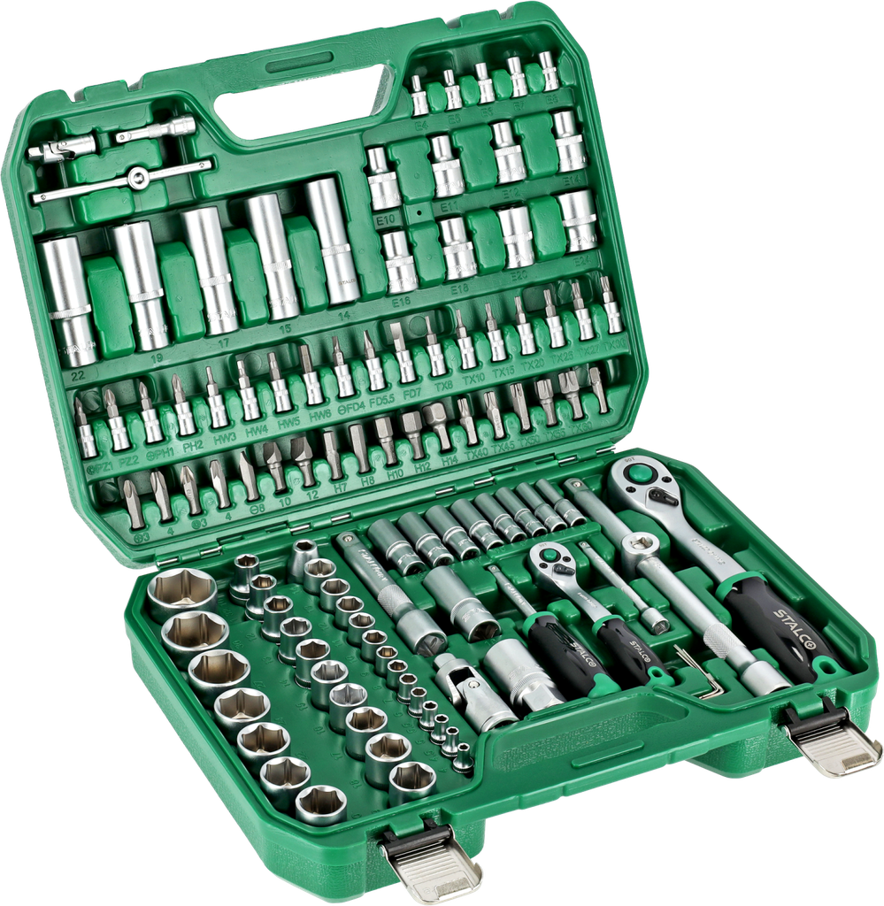 Set chei tubulare 110 piese BMC 1/2˝, 1/4˝, clichet 90 dinți STALCO S011100110